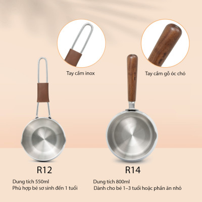 Quánh Inox 3 lớp đúc liền khối miệng rót Kalpen Baby Rinmer size 14cm, bảo hành 5 năm