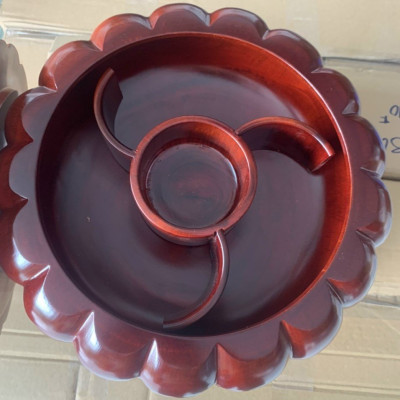 Hủ bí đựng mứt, bánh kẹo có ngăn chia cao cấp Thanh Bình Lê hình quả bí đế xoay, bằng gỗ xà cừ