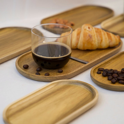 Khay gỗ keo đa năng hình oval Vibasic, đa dạng kích thước, chụp hình decor đựng đồ trang trí