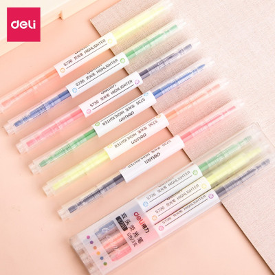 Bút highlight dấu dòng 2 đầu Deli - 3 cây 6 màu - nét trơn mượt, màu tươi sáng - 3 chiếc / Hộp - S736