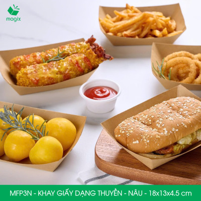 MFP3N - 18x13x4.5 cm - 25 khay giấy dáng thuyền đựng thức ăn, khay giấy đựng món tráng miệng