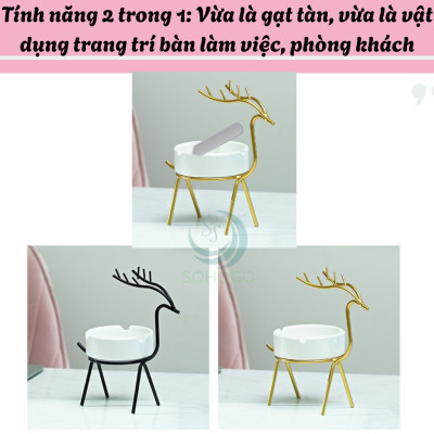 Gạt Tàn Hình Hươu Nghệ Thuật Cao Cấp- Gạt Tàn Trang Trí Kiểu Dáng Hươu Vàng- Gạt Tàn Sứ Hươu Vàng Phong Cách Bắc Âu- Gạt Tàn Sứ Kèm Giá Đỡ Hươu Kim Loại