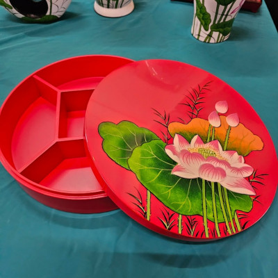 Hộp Mứt Sơn Mài Cao Cấp Thanh Bình Lê 5 ngăn size 30x7.5 cm đựng hạt, mứt, bánh kẹo ngày Tết, trang trí, làm quà tặng ý