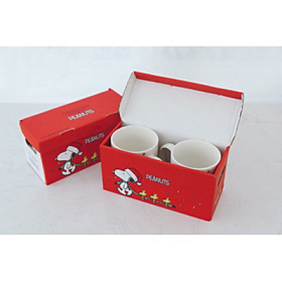 BỘ HAI CỐC CORNINGWARE, HÌNH SNOOPY SNOW, SỨ XƯƠNG, KÈM HỘP ĐỰNG