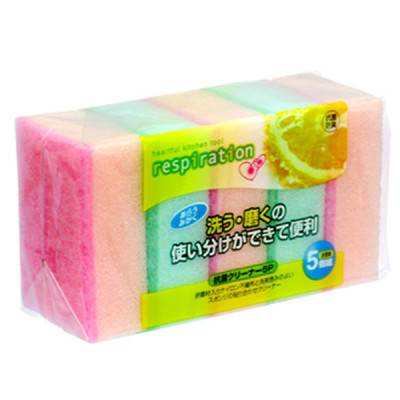 Set 5 Miếng Xốp Rửa Bát 1 Mặt Ráp - Nội Địa Nhật Bản