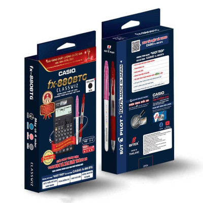 Máy Tính Casio FX-880BTG - Màu Hồng + Bút Frixion Colors và G2 (Màu Mực Ngẫu Nhiên)