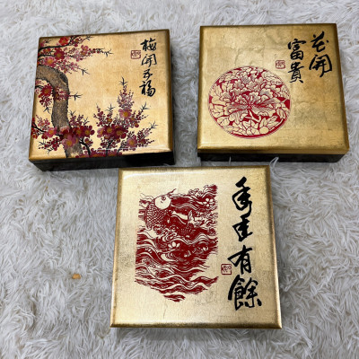 Hộp đựng bánh mứt sơn mài cao cấp Thanh Bình Lê, hộp vuông nền dát vàng 4 ngăn rời 23x23x6 cm