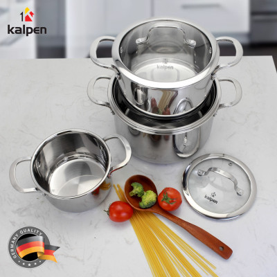 Bộ 3 Nồi Inox 3 Lớp Liền Khối Kalpen Kazler KZ1 Size 16,20,24cm Chuẩn Đức