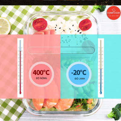 Bộ 4 hộp đựng cơm, trữ thực phẩm thủy tinh chịu nhiệt COBA