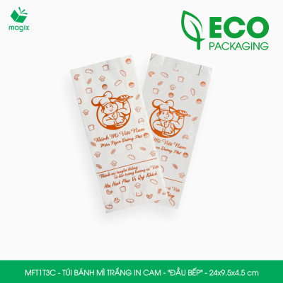 MFT1T3C - 24x9.5x4.5 cm - 1000 Túi bánh mì Trắng, in sẵn họa tiết ĐẦU BẾP - Bao bánh mì Túi giấy thực phẩm an toàn