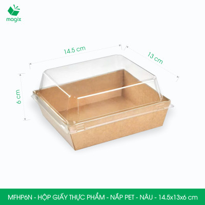 MFHP6N - 14.5x13x6 cm - 25 hộp giấy nắp PET kraft nâu đựng thực phẩm, thức ăn mang đi