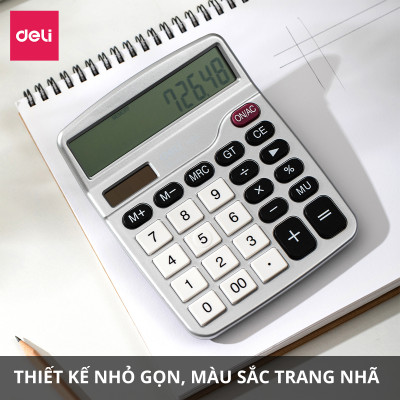 Máy tính cầm tay, máy tính để bàn tính tiền 12 số Deli, nhiều màu, dùng cho học sinh, văn phòng, kinh doanh - 1 chiếc