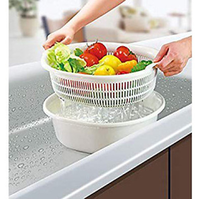 Bộ 01chậu & 01rổ nhựa Oval Sanada Seiko 5.3L cao cấp có tay cầm tiện dụng - Hàng nội địa Nhật Bản.