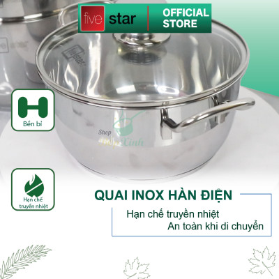 Bộ Nồi Chảo 3 Đáy Inox 430 Cao Cấp Fivestar Standard 6 món nắp kính , tặng 5 muỗng ăn