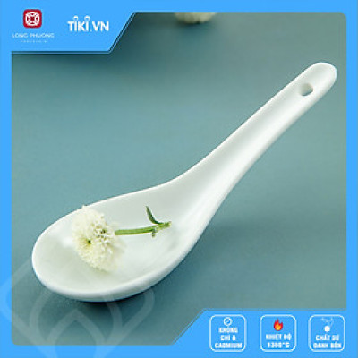 Combo 10 thìa lỗ sứ trắng Long Phương Thìa ăn cơm bằng sứ