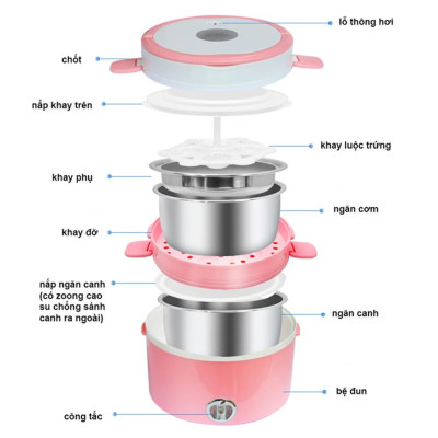 Cặp lồng giữ nhiệt đựng cơm cắm điện bằng inox 3 tầng