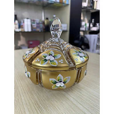 Thố kẹo mứt Bohemia mạ vàng 16cm