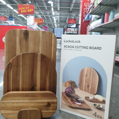 Bộ 3 Thớt Gỗ Acacia Kèm Giá Đỡ LocknLock CKD075S4 (hàng chính hãng)
