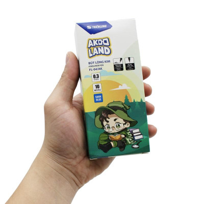 Hộp 10 Bút Lông Kim 0.3 mm - Nhân Vật Akooland Tahi - Thiên Long FL-04/AK - Mực Xanh