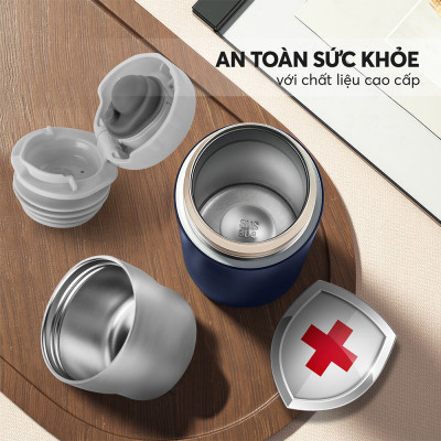 Bình giữ nhiệt inox 304 Elmich EL8328 480ml, Hàng chính hãng, nắp tích hợp làm cốc uống, đế silicone chống trượt - JoyMall