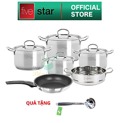 Bộ nồi chảo cao cấp Fivestar Plus 6 món nắp inox | tặng 1 vá canh