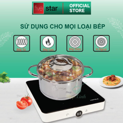 Bộ nồi chảo chống dính cao cấp Fivestar Plus 6 món nắp kính , dùng được mọi bếp , tặng 1 vá canh