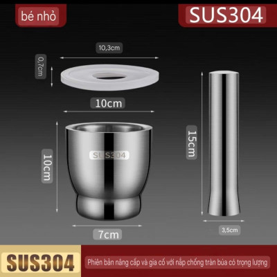 Bộ chày cối bằng inox 304 đáy chống trượt giữ im lặng ( hàng cao cấp )