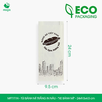 MFT1T1N - 24x9.5x4.5 cm - 1000Túi bánh mì Trắng, in sẵn họa tiết XE BÁNH MÌ - Bao bánh mì Túi giấy thực phẩm an toàn