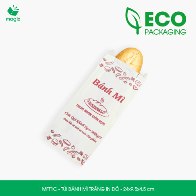 MFT1C - 24x9.5x4.5 cm - 500 Túi giấy bánh mì trắng có in