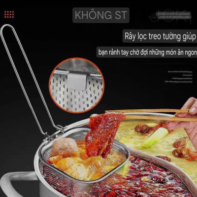 CHAO VỚT VỢT RÂY LỌC LỖ THOÁT MỊN CÔNG NGHỆ CNC CHUYÊN DỤNG LẨU - INOX 304 - CHAO LỌC TAY CẦM GẬP LẠI, ĐƯỢC 4 VỊ TRÍ / CẠNH TREO TIỆN LỢI