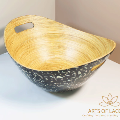 Bát Thuyền Sơn Mài Đen Khảm Trai