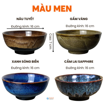 Bát tô phở, tô canh cao cấp D16H7 GOMIE CERAMIC BÁT TRÀNG, men hỏa biến cao cấp.