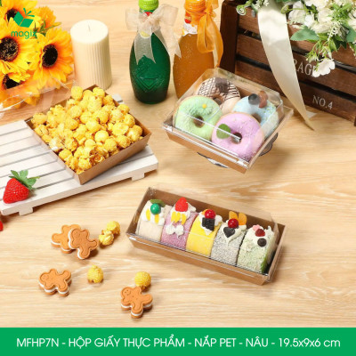MFHP7N - 19.5x9x6 cm - 25 hộp giấy nắp PET kraft nâu đựng thực phẩm, thức ăn mang đi