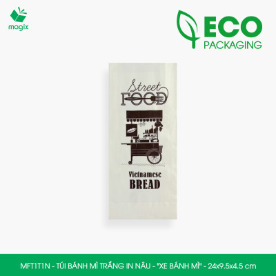 MFT1T1N - 24x9.5x4.5 cm - 1000Túi bánh mì Trắng, in sẵn họa tiết XE BÁNH MÌ - Bao bánh mì Túi giấy thực phẩm an toàn