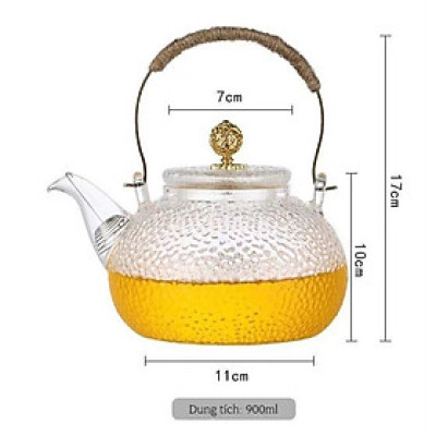 Bình pha trà thủy tinh Borosilicate vân nhám tay cầm kim loại quấn dây 900ml