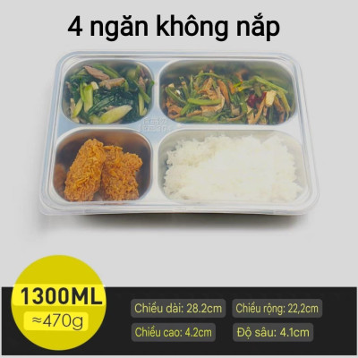 Khay Đựng Cơm Thức Ăn Inox 5 Ngăn Và 4 Ngăn sâu lòng - Khay Cơm Inox 304 ( Tùy Chọn Nắp Khay )