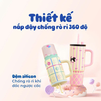 Ly Giữ Nhiệt Có Quai Cầm Họa Tiết Hình Dễ Thương Pastel Dung Tích 710ml Inox316 Giữ Nhiệt Tốt 6-8 Tiếng - HÀNG CHÍNH HÃNG MINIIN