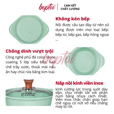 Nồi (quánh) đúc đáy từ Green Cook, nồi chống dính bếp từ men đá xanh ngọc Green Cook GCS05-IH công nghệ Hàn Quốc
