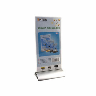 Kệ menu nhà hàng, Standee mica để bàn, Bảng quét mã QR Code, Kệ mica 2 mặt Enter E39 100x210mm đế nhôm cao cấp 1/3 A4