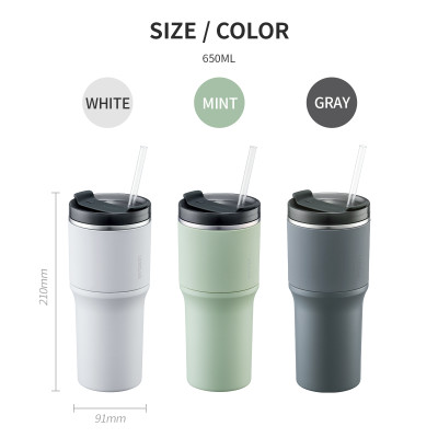 Bình giữ nhiệt LocknLock Metro Drive màu trắng LHC4277SWHT 650ml - Hàng chính hãng, kèm ống hút cọ rửa, thiết kế nắp xoay - JoyMall