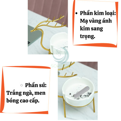 Gạt Tàn Hình Hươu Nghệ Thuật Cao Cấp- Gạt Tàn Trang Trí Kiểu Dáng Hươu Vàng- Gạt Tàn Sứ Hươu Vàng Phong Cách Bắc Âu- Gạt Tàn Sứ Kèm Giá Đỡ Hươu Kim Loại