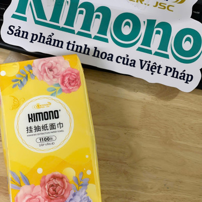 COMBO 10 bịch giấy treo tường đa năng KIMONO hoa VÀNG 4 lớp dạng rút 1100 tờ tặng kèm 2 móc treo đôi