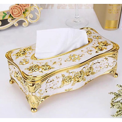 Hộp đựng khăn giấy đính hạt sang trọng (màu vàng)