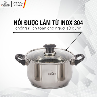 Nồi Inox 5 đáy KIELER đáy từ 18cm nấu nhanh, tiết kiệm điện, có 2 lớp chống dính Whitford ít bám dầu mỡ RW1222-18
