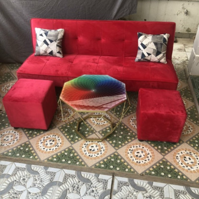 Bộ sofa bed 1m7 Juno sofa bao gồm 2 đôn và bàn kim cương -combo 6 món như hình