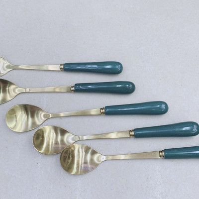 COMBO 10 THÌA CÁN SỨ CAMELIA THÂN MẠ VÀNG PHA TRÀ CÀ PHÊ - ANTH422