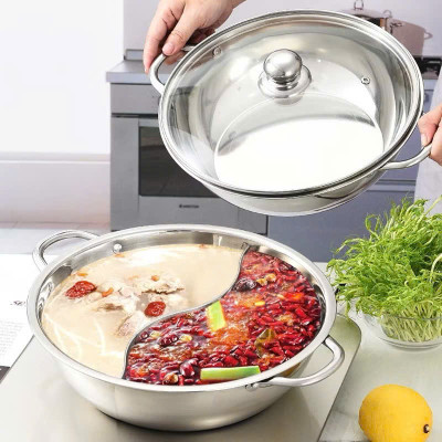 Nồi Lẩu Inox 2 Ngăn 30cm Nấu Được Bếp Từ và Bếp Gas, Có Nắp Kính Chất Lượng Cao - HÀNG CHÍNH HÃNG MINIIN