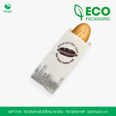 MFT1T1N - 24x9.5x4.5 cm - 1000Túi bánh mì Trắng, in sẵn họa tiết XE BÁNH MÌ - Bao bánh mì Túi giấy thực phẩm an toàn