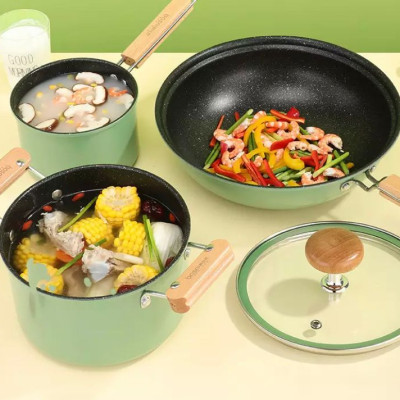 Bộ 3 món nồi chảo đáy từ Seoulcook Luxury cao cấp Hàn Quốc, chống dính vân đá an toàn cho sức khỏe, dùng được tất cả các loại bếp/ Induction