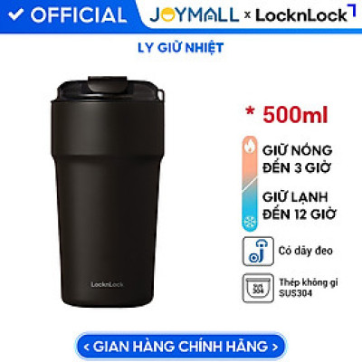 Ly giữ nhiệt 500ml LocknLock màu đen LHC4357BLK Metro Cafe Tumbler, Hàng chính hãng, Thép 304 không gỉ, có dây đeo tay - JoyMall